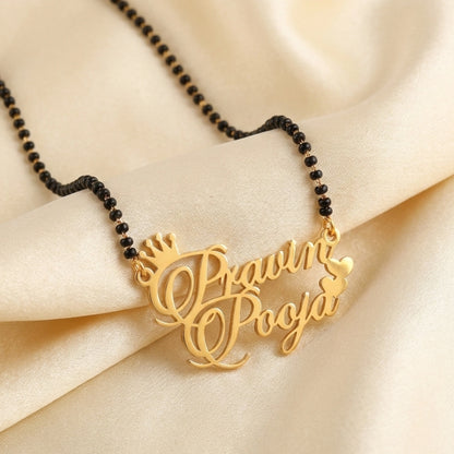 Personalized Crown & Heart Couple Name Mangalsutra – Gold Plated Double Name Pendant