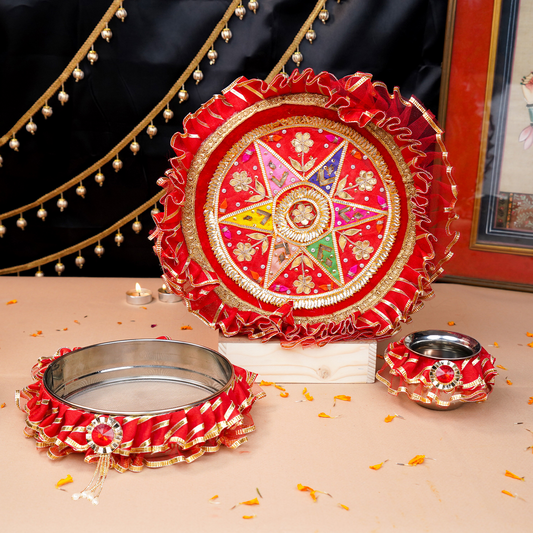 Karwa Chauth Thali Set | Red Colour Star Design
