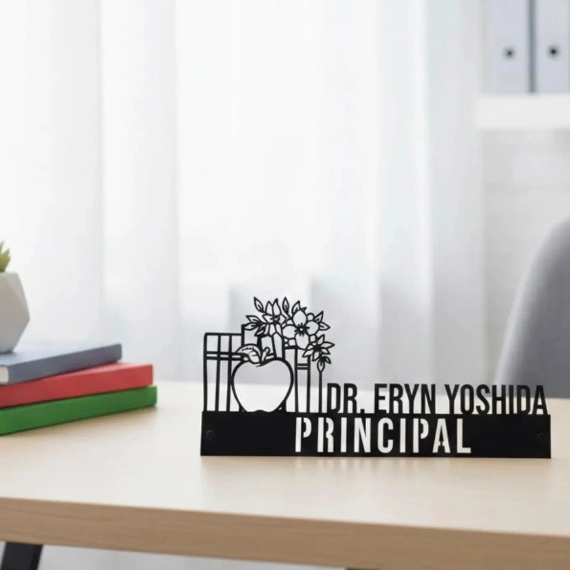 Personalized Principal Desk Name Plate - Custom School Administrator Stainless Steel Table Sign - Educator & Teacher Office Decor