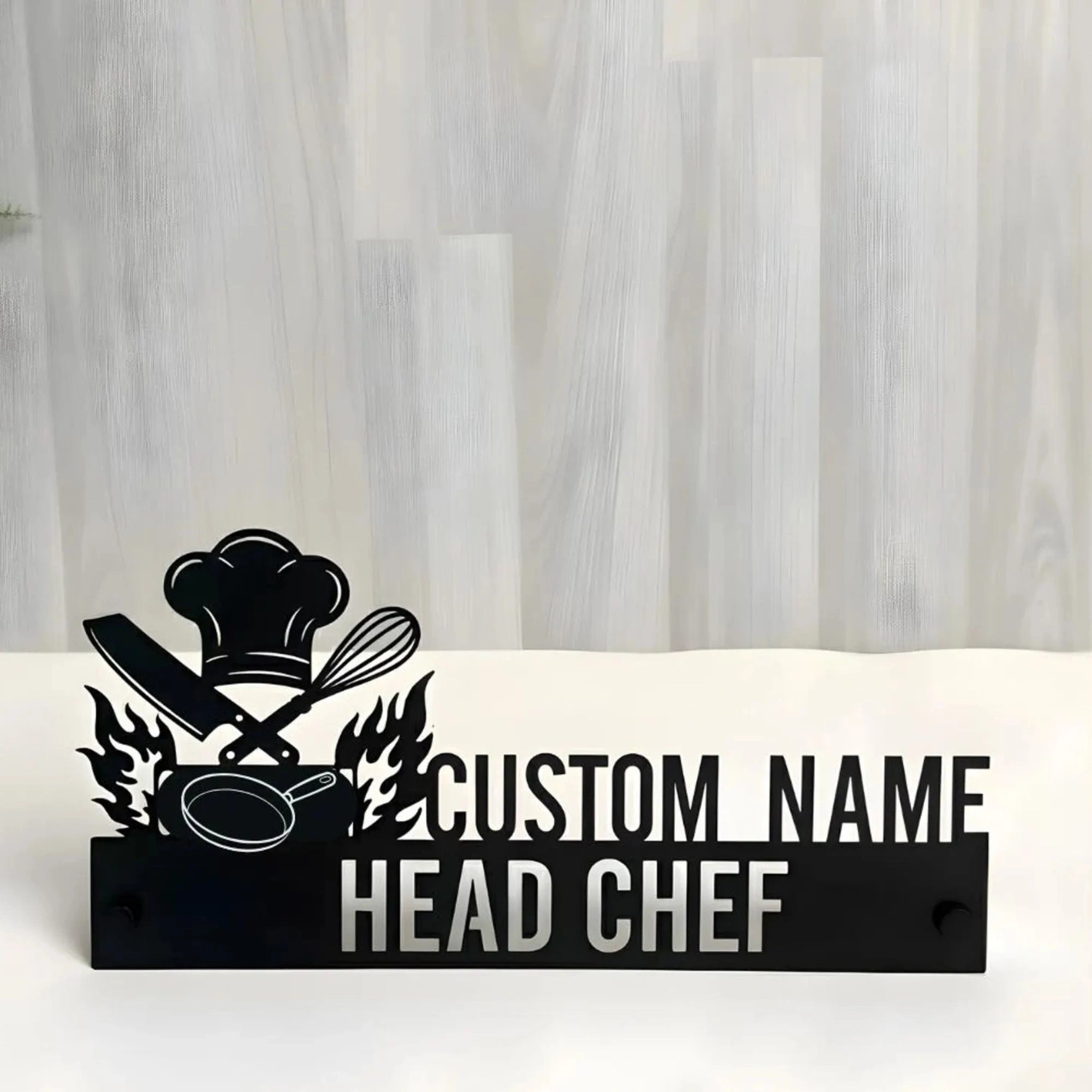 Custom Head Chef Name Plate - Personalized Stainless Steel Culinary Desk Sign, Professional Restaurant Office Decor