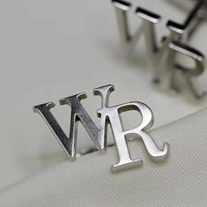 Personalised Initial Name Cufflinks for Men – Custom Silver Alphabet Monogram Cuff Links – Formal Shirt Accessory for Wedding Groom & Corporate Wear