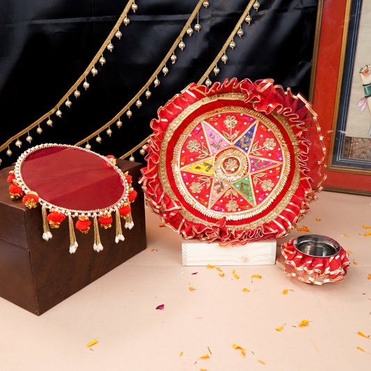 My Shining Star Pooja Thali Set | Red Patch Colour Star Karwa Chauth Thali