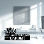 Personalised Barber Desk Name Plate - Personalized Stainless Steel Hairdresser Studio Sign, Professional Barbershop Station Decor