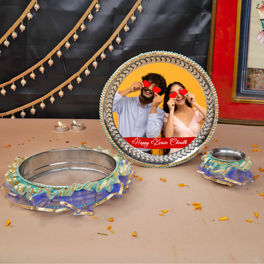 Designer Personalized Photo On Karwa Chauth Thali Set