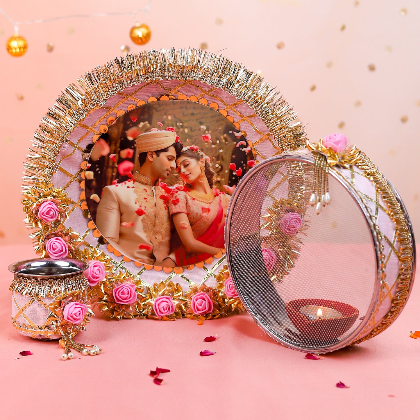 Personalised Karwa Chauth Thali Set | Custom Photo Steel Thali