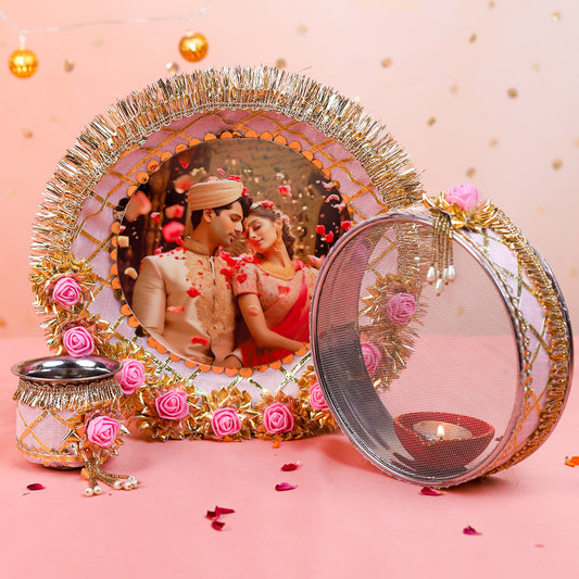 Personalised Karwa Chauth Thali Set | Custom Photo Steel Thali