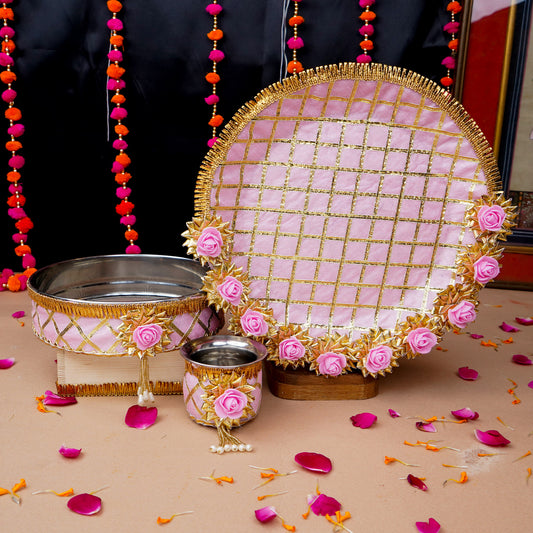MOSKAI Pretty in Pink Floral Puja Karwa Chauth Thali Set