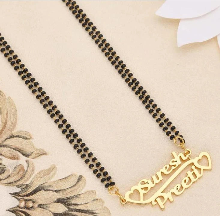 Custoimsed Double Heart Couple Name Mangalsutra – Custom Gold Plated Pendant