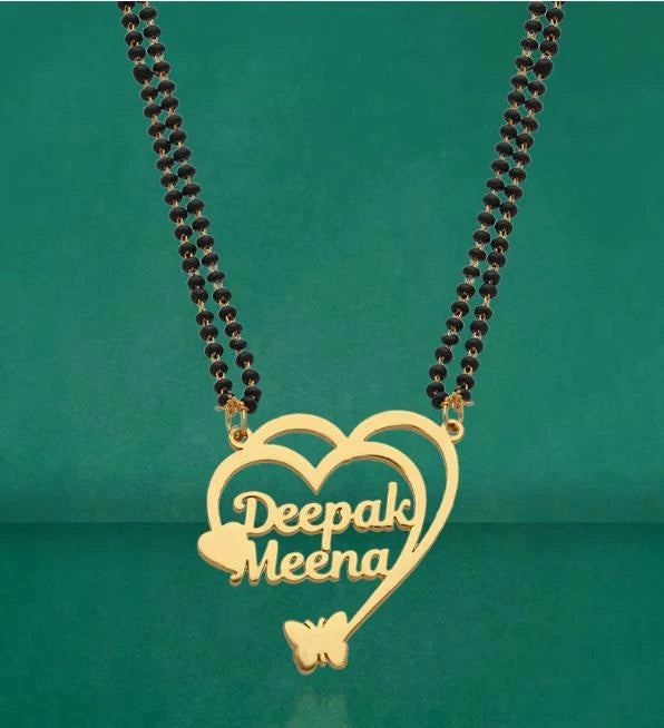 Personalized Double Heart Couple Name Mangalsutra – Custom Gold Plated Pendant