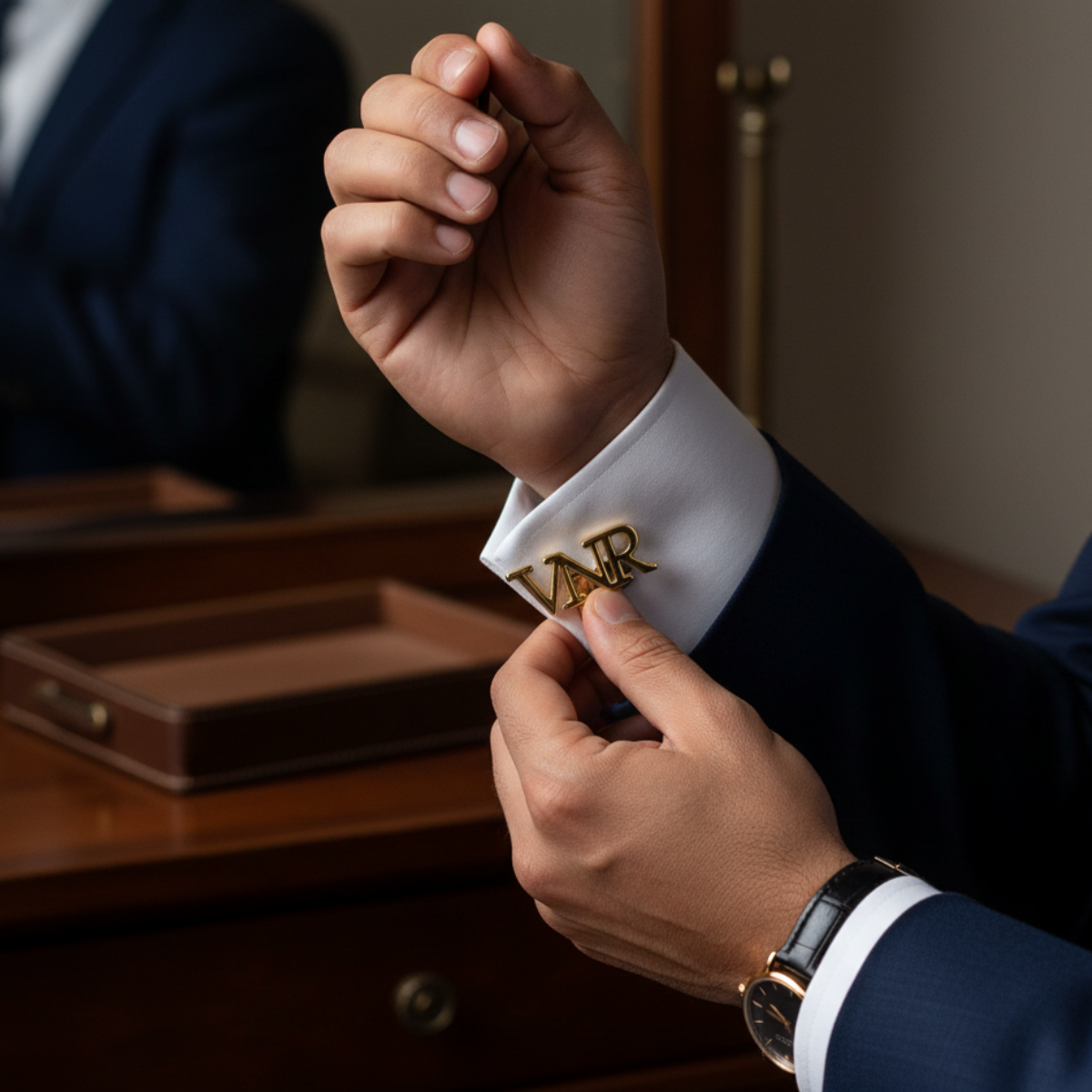 Custom 3-Letter Initial Cufflinks - Personalized Triple Monogram Shirt Studs for Men in Brass