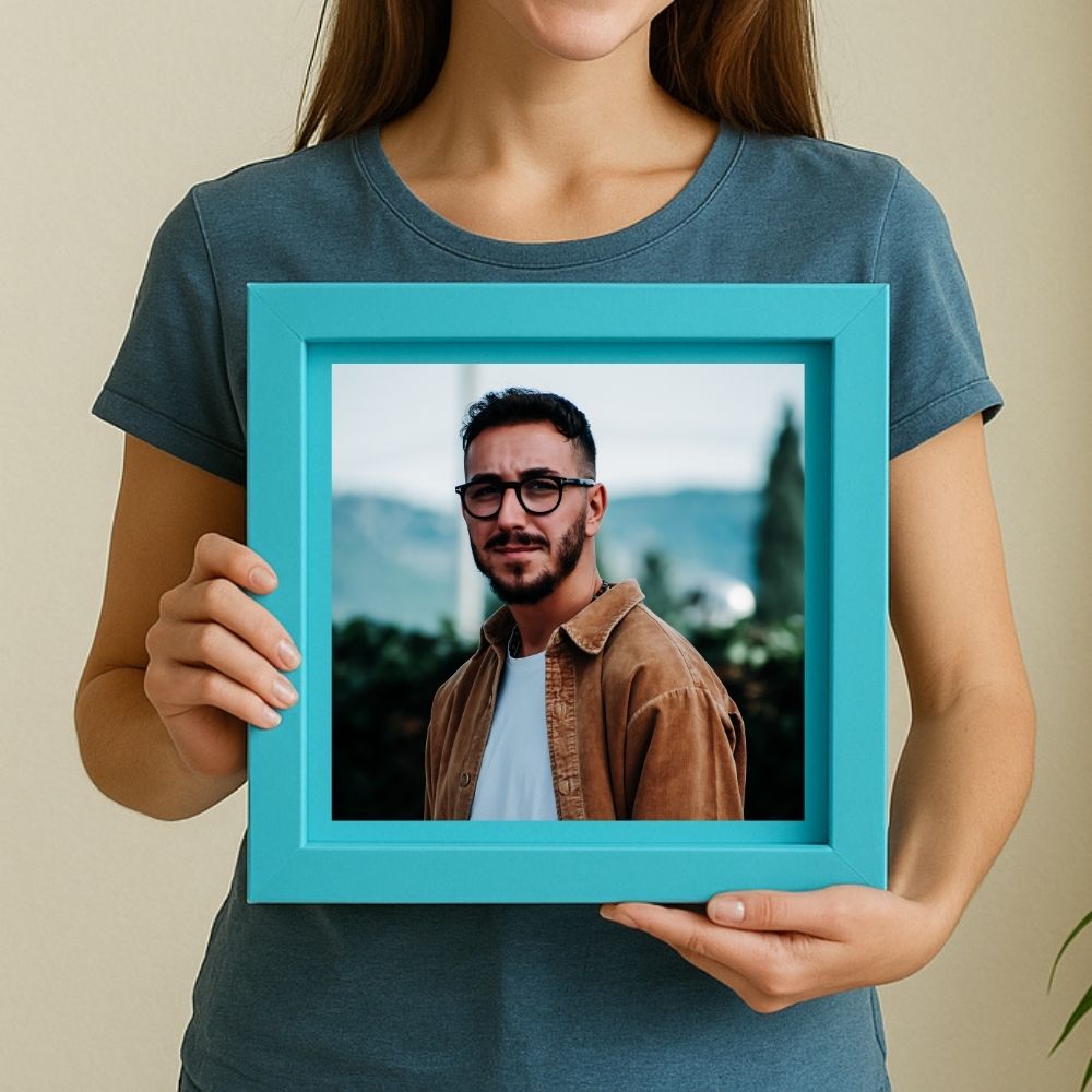 MOSKAI Personalised Blue Photo Frame of a Handsome Man Portrait