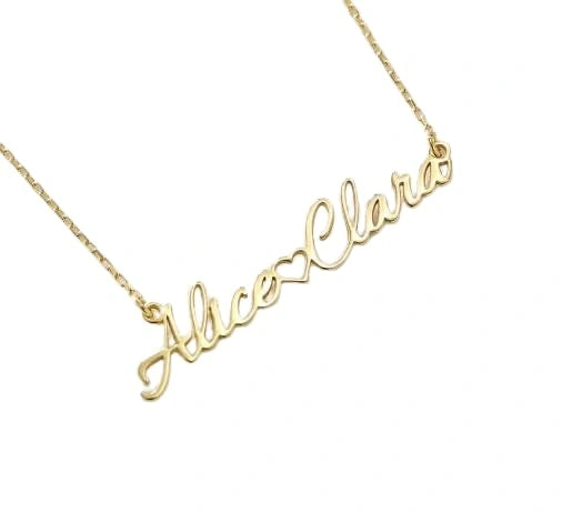 Customized Two Name Necklace with Heart - Personalized Double Nameplate Pendant for Women