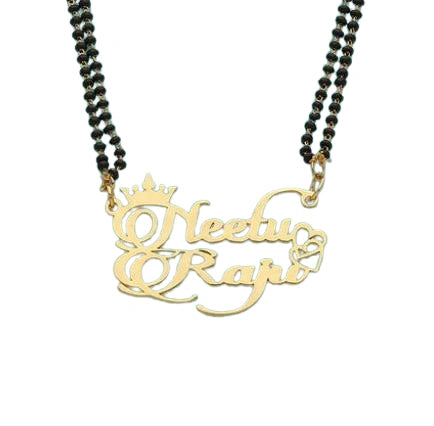 Personalized Crown & Heart Couple Name Mangalsutra – Gold Plated Double Name Pendant