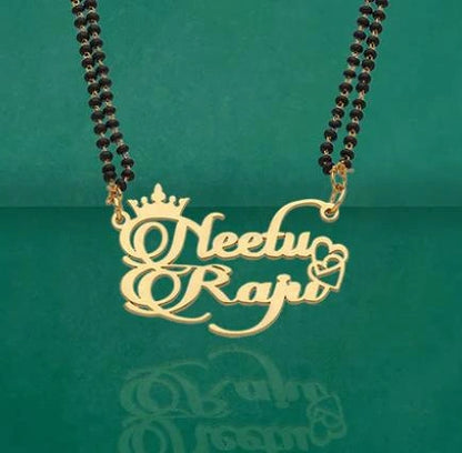 Personalized Crown & Heart Couple Name Mangalsutra – Gold Plated Double Name Pendant