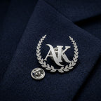 Gold Laurel Wreath Monogram 'AK' Crest Brooch Pin for Suits & Accessories