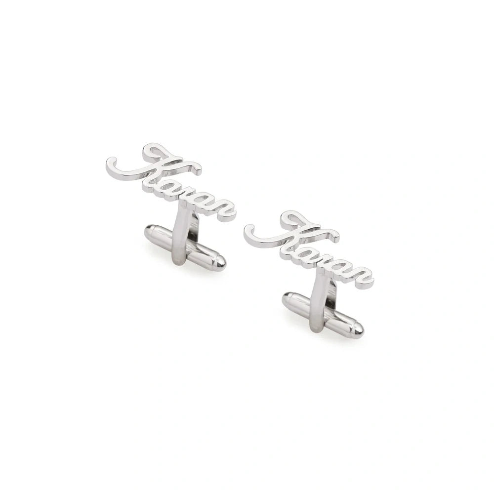 Custom Royal Name Cufflinks - Personalized Cursive Lettering for Men in Brass