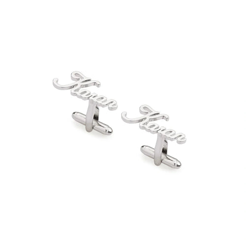 Custom Royal Name Cufflinks - Personalized Cursive Lettering for Men in Brass
