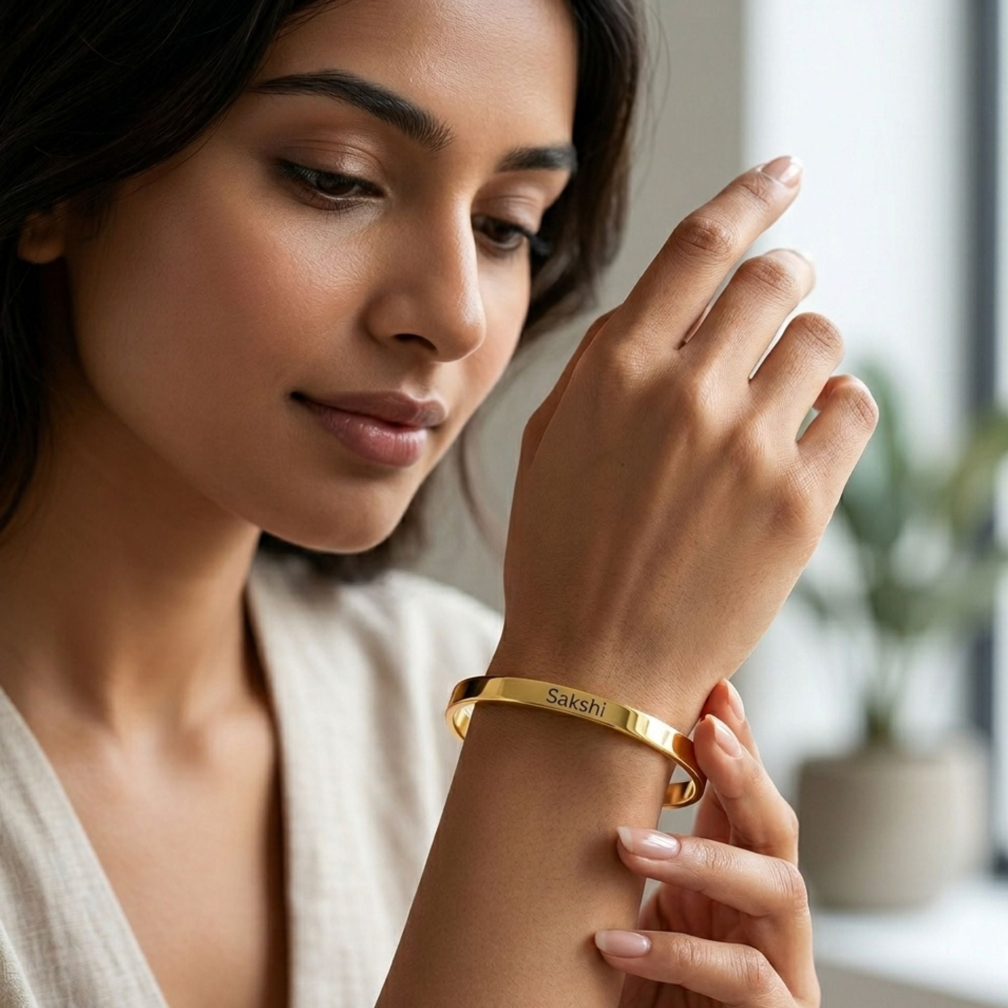 Personalized Engraved Name Cuff Bracelet with Heart - Gold Plated Custom Bangle for Women & Girls