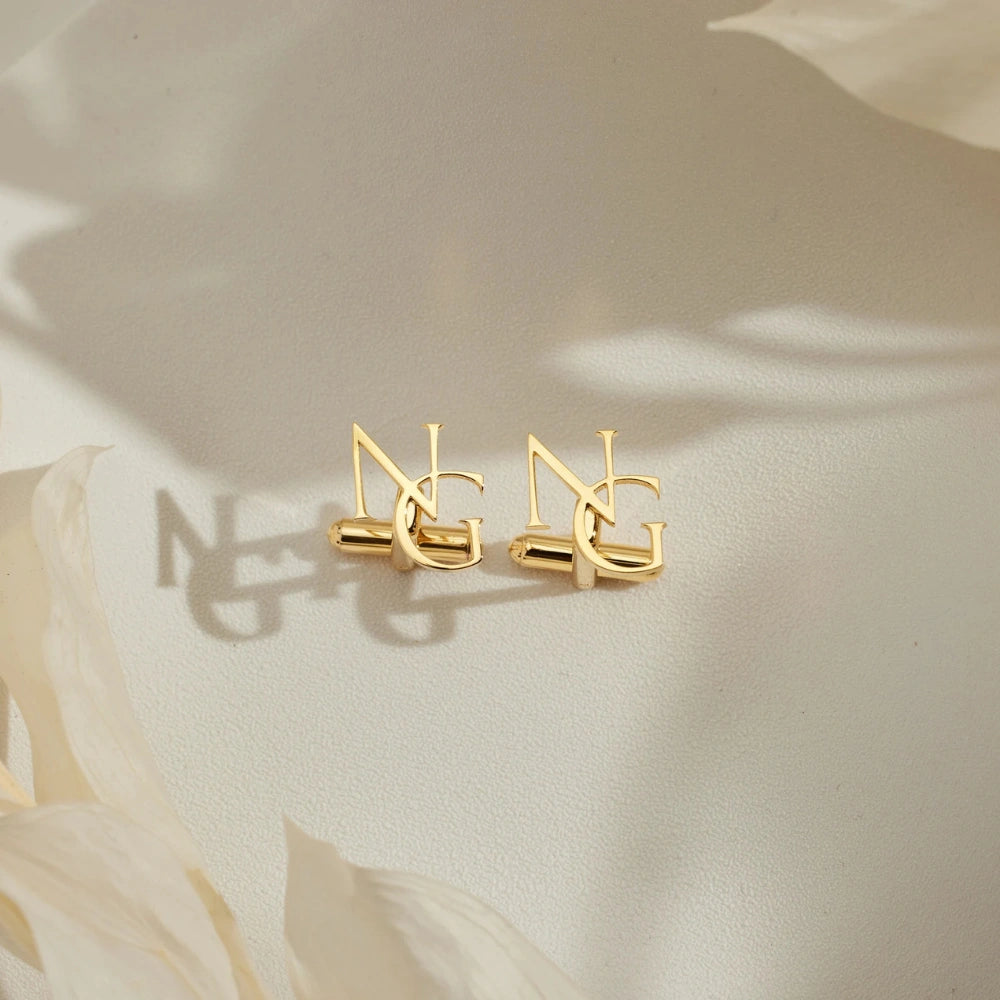 Custom Gold Initial Cufflinks for Men – Personalised Monogram Letter Cuff Links – Luxury Wedding & Formal Shirt Accessory