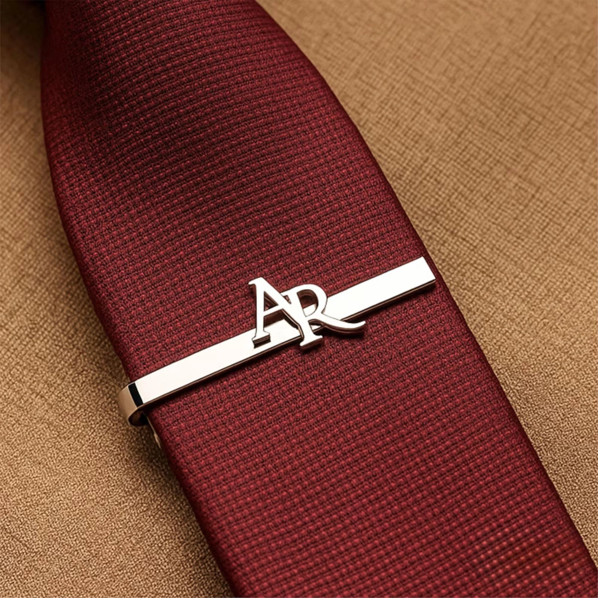 Personalized Initials Name Tie Pin for Men | Custom Brass Tie Bar with Cut-out Letters