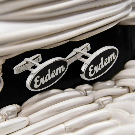 Silver Enamel Name Cufflinks for Groom | Custom Personalized Wedding Cufflinks for Men
