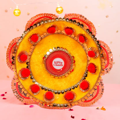 Karwa Chauth Thali Set with Cover | Steel Pooja Thali