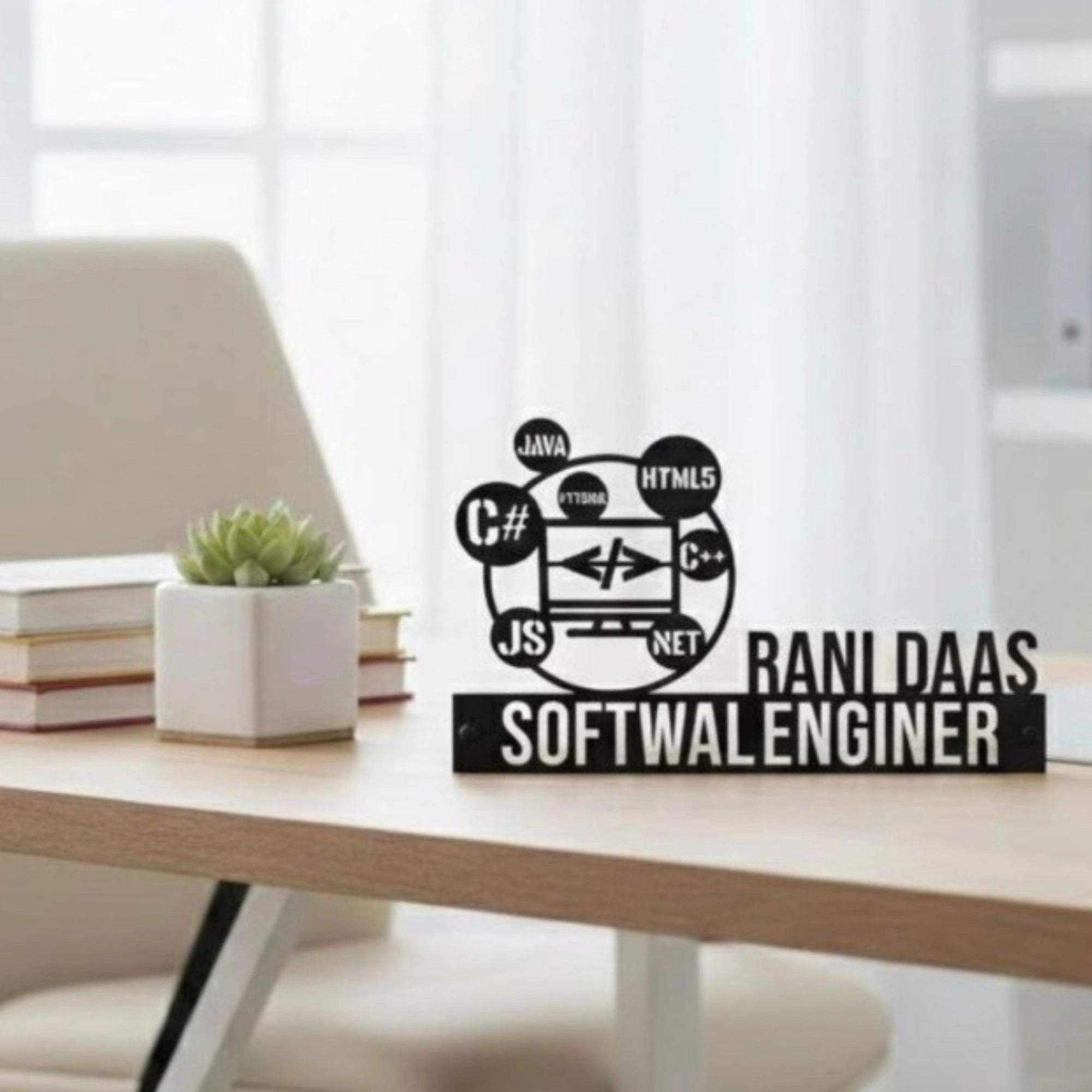 Personalized Software Engineer Desk Name Plate - Custom IT Professional Stainless Steel Table Sign - C++, Java, HTML Programmer Office Decor
