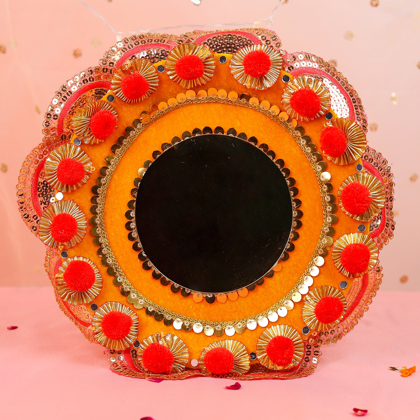 Karwa Chauth Thali Set | Yellow and Mirror Finish
