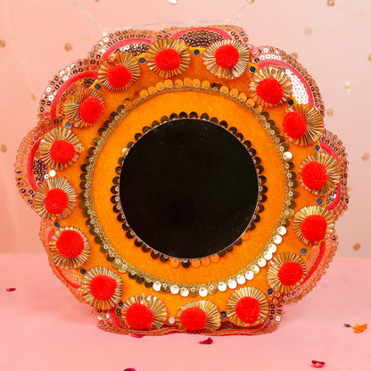Karwa Chauth Thali Set | Yellow and Mirror Finish