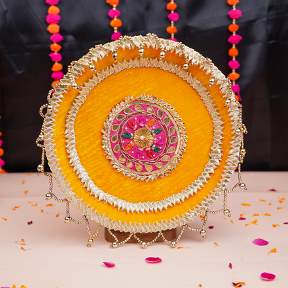 MOSKAI Yellow Thali Set | Decorative Pooja Thali | Festival Aarti Plate