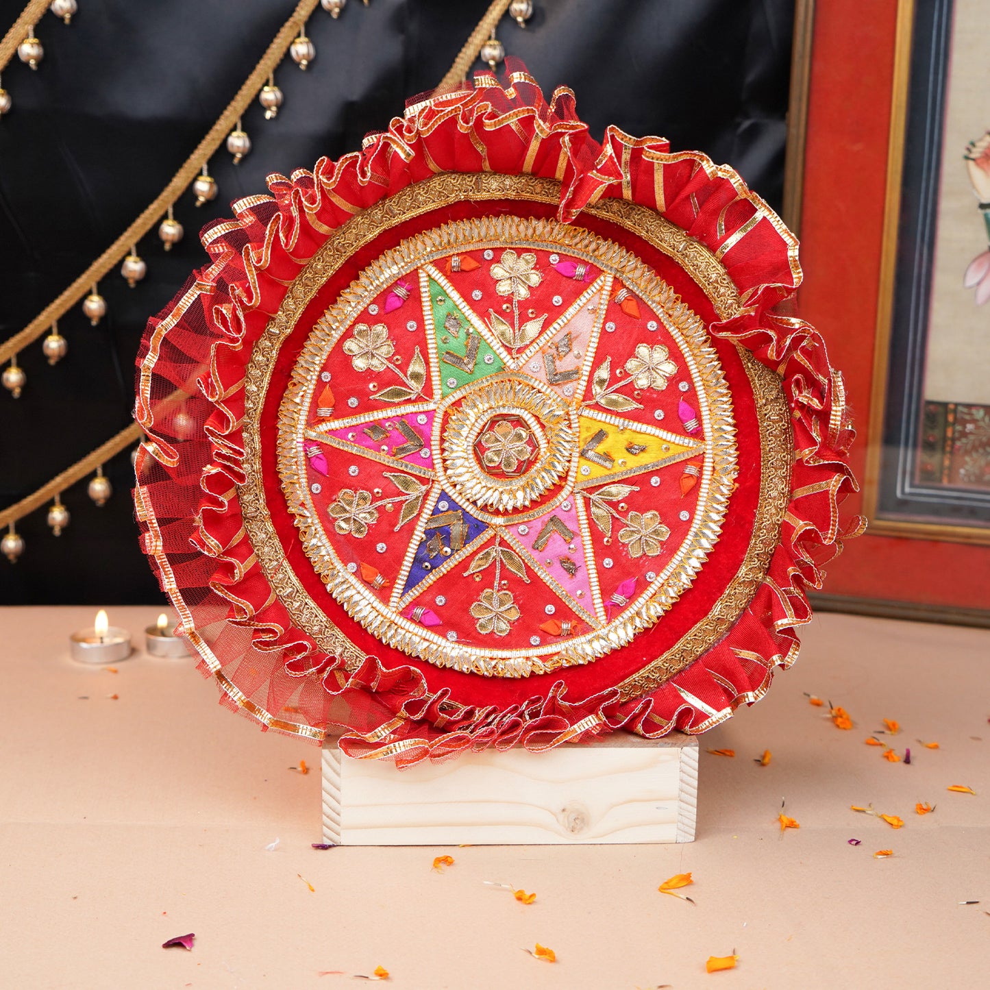 My Shining Star Pooja Thali Set | Red Patch Colour Star Karwa Chauth Thali