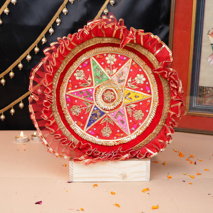 My Shining Star Pooja Thali Set | Red Patch Colour Star Karwa Chauth Thali