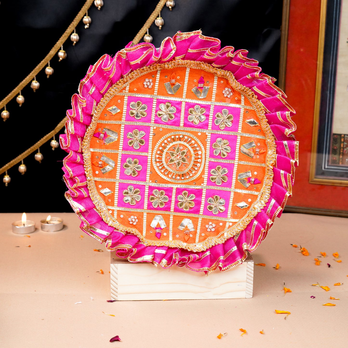 Royal Karwa Chauth Pooja Thali Set | Multi Patch Colour Thali