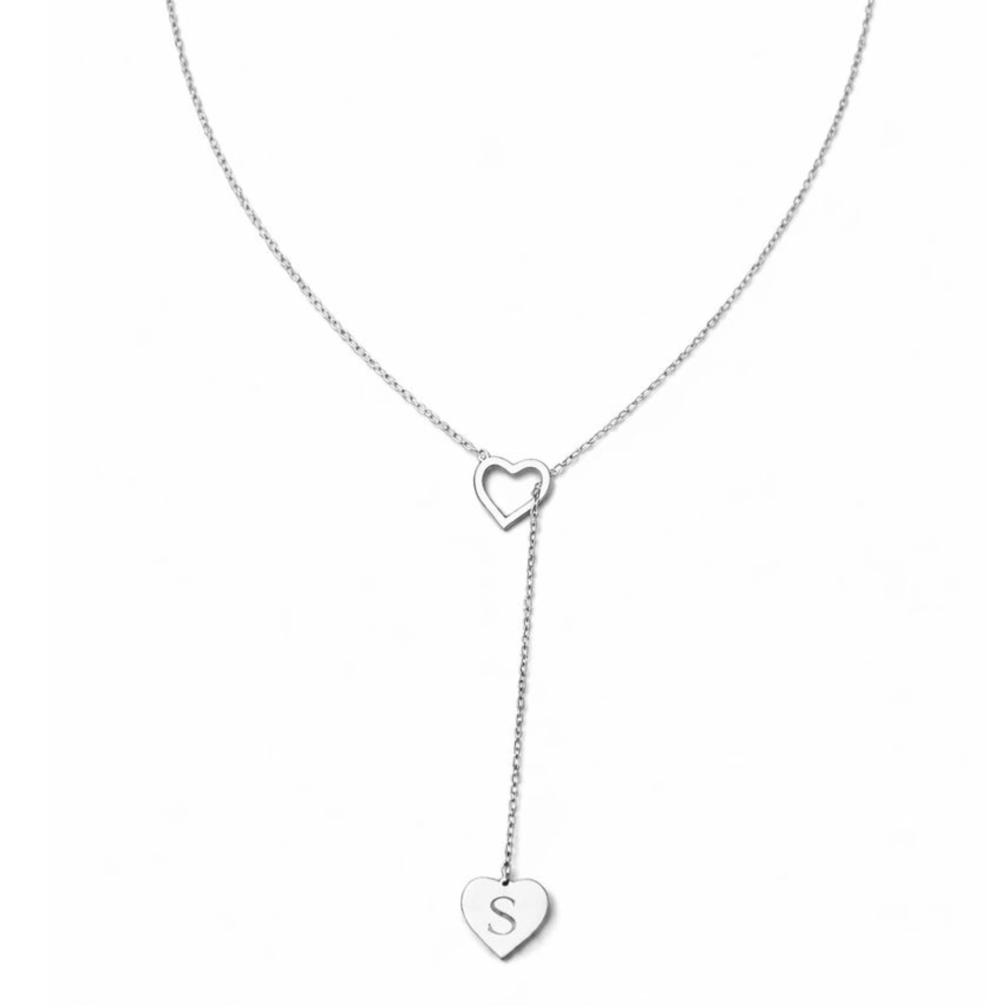 Customised Heart Initial Y-Necklace - Custom Engraved Letter in Heart Lariat Pendant for Women