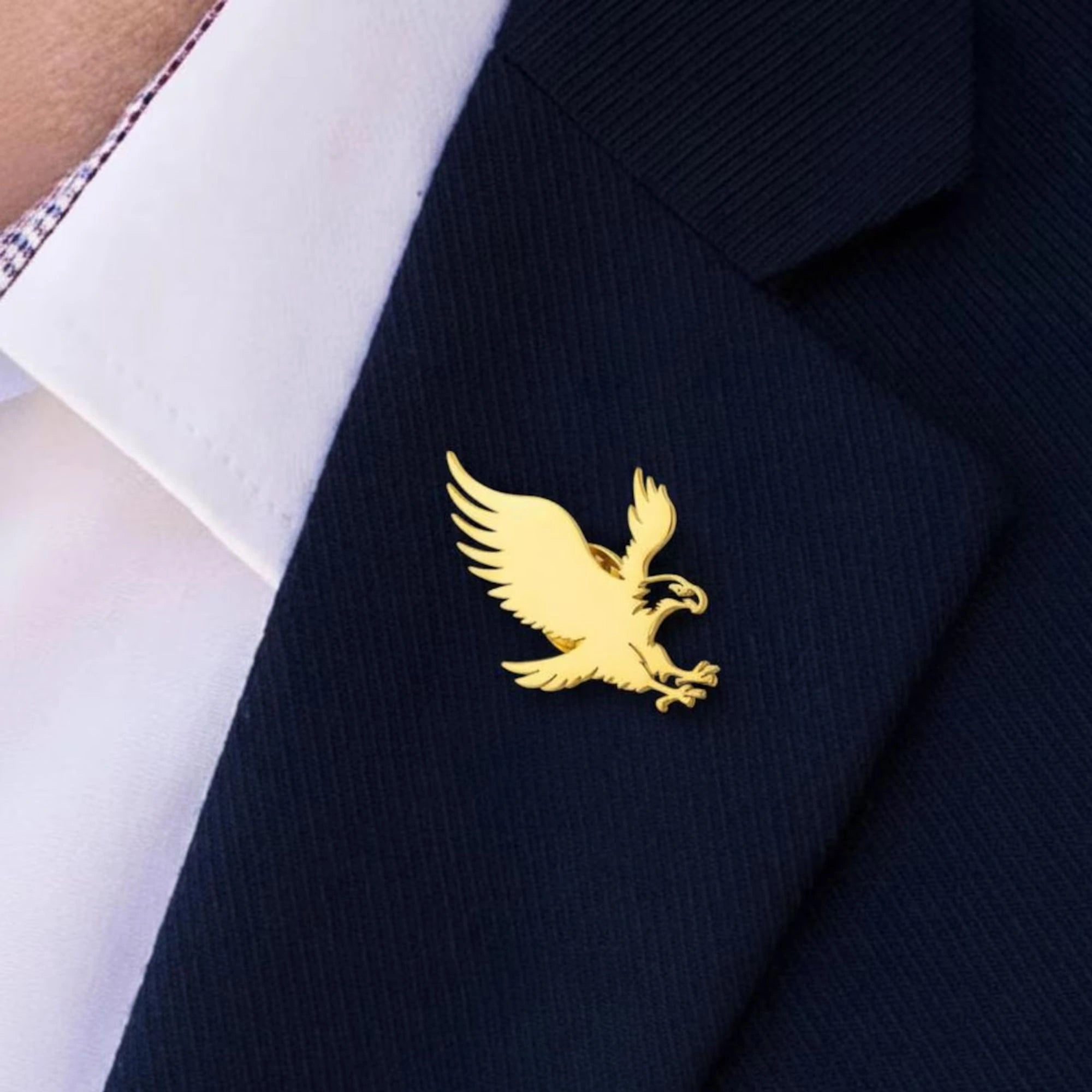 Majestic Flying Eagle Lapel Pin - Premium Gold Finish Bird Brooch for Men & Women's Suits, Blazers & Coats