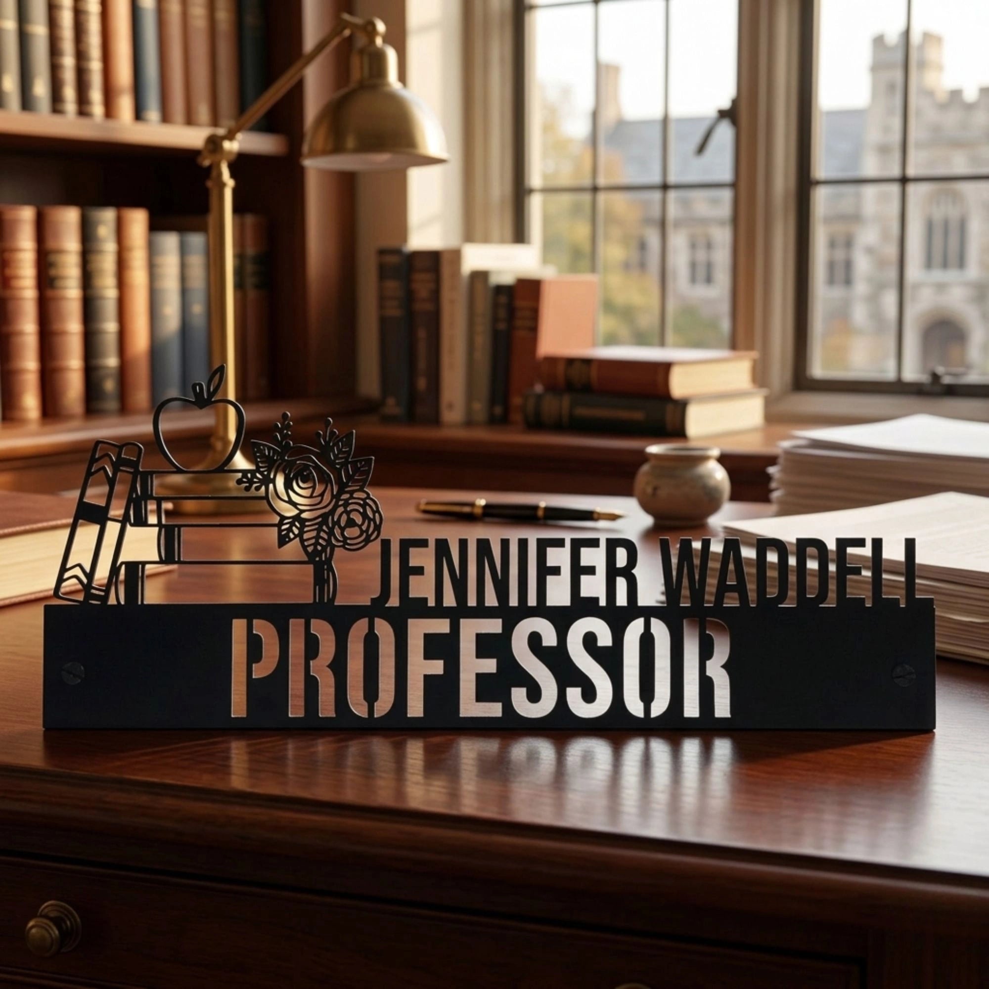Personalized Professor Desk Name Plate - Custom University Teacher Stainless Steel Table Sign - Academic & Faculty Office Decor