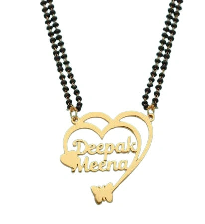 Personalized Double Heart Couple Name Mangalsutra – Custom Gold Plated Pendant
