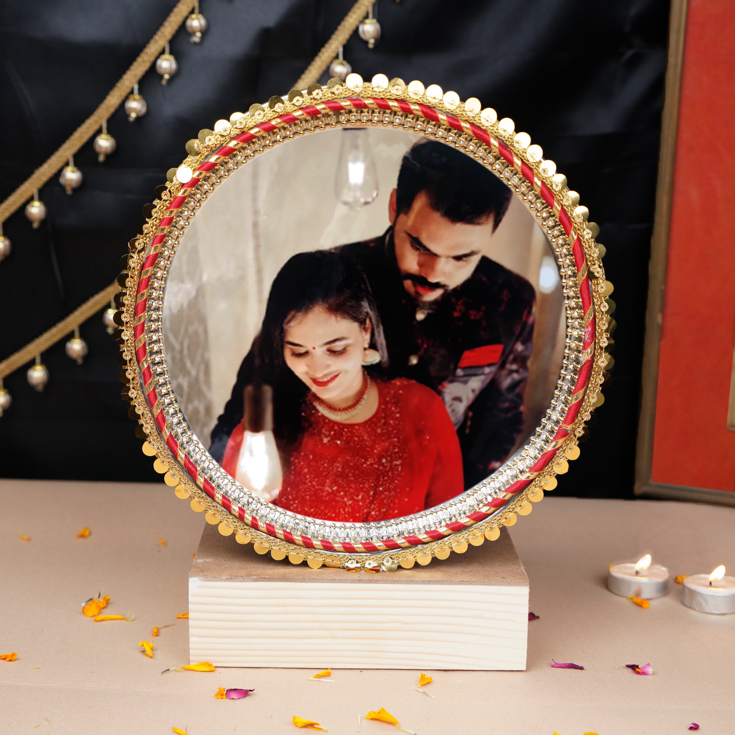 Red Personalised Photo Karwa Chauth Thali Set | Photo Thali