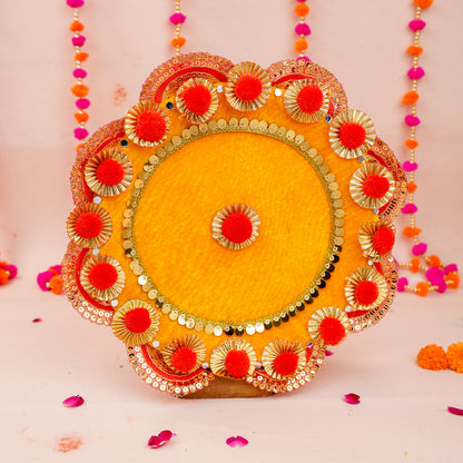Golden Glow Yellow Karwa Chauth Pooja Thali Set | Yellow Colour Star Thali
