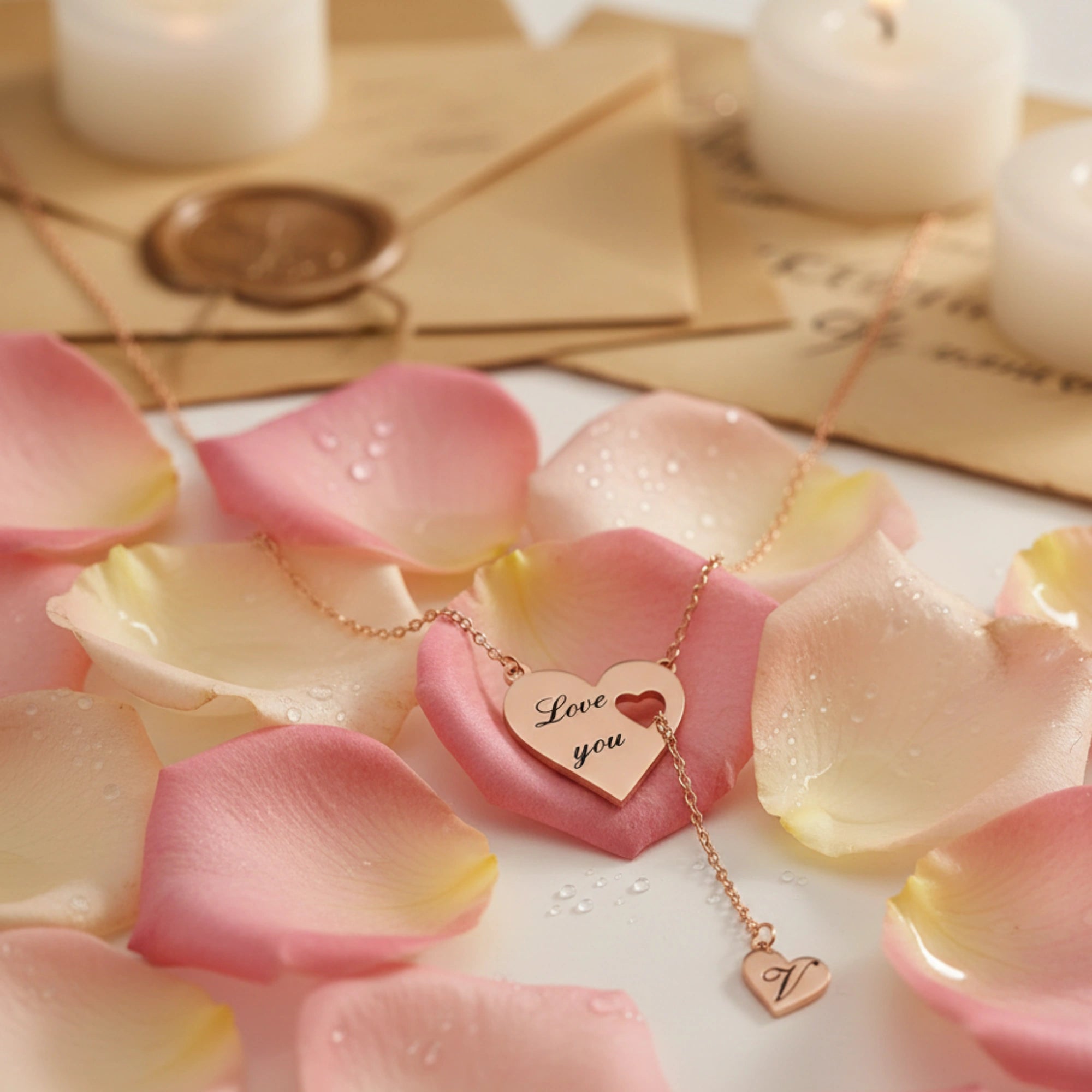 Personalized Heart Y-Lariat Necklace with Custom Initial – Engraved "Love You" Pendant-Romantic Birthday & Anniversary Gift for Her