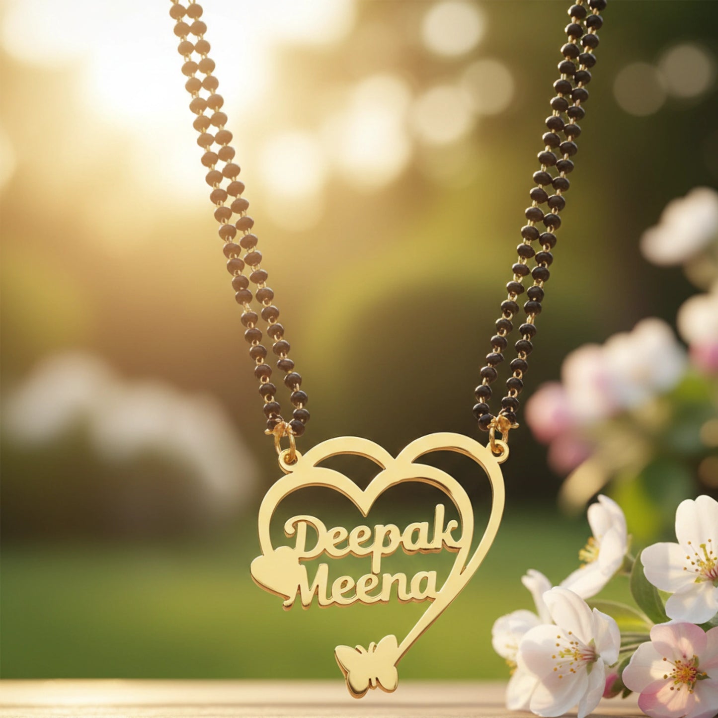 Personalized Double Heart Couple Name Mangalsutra – Custom Gold Plated Pendant