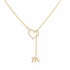 Custom Heart Initial Y-Necklace - Custom Lariat Drop Letter Pendant for Women