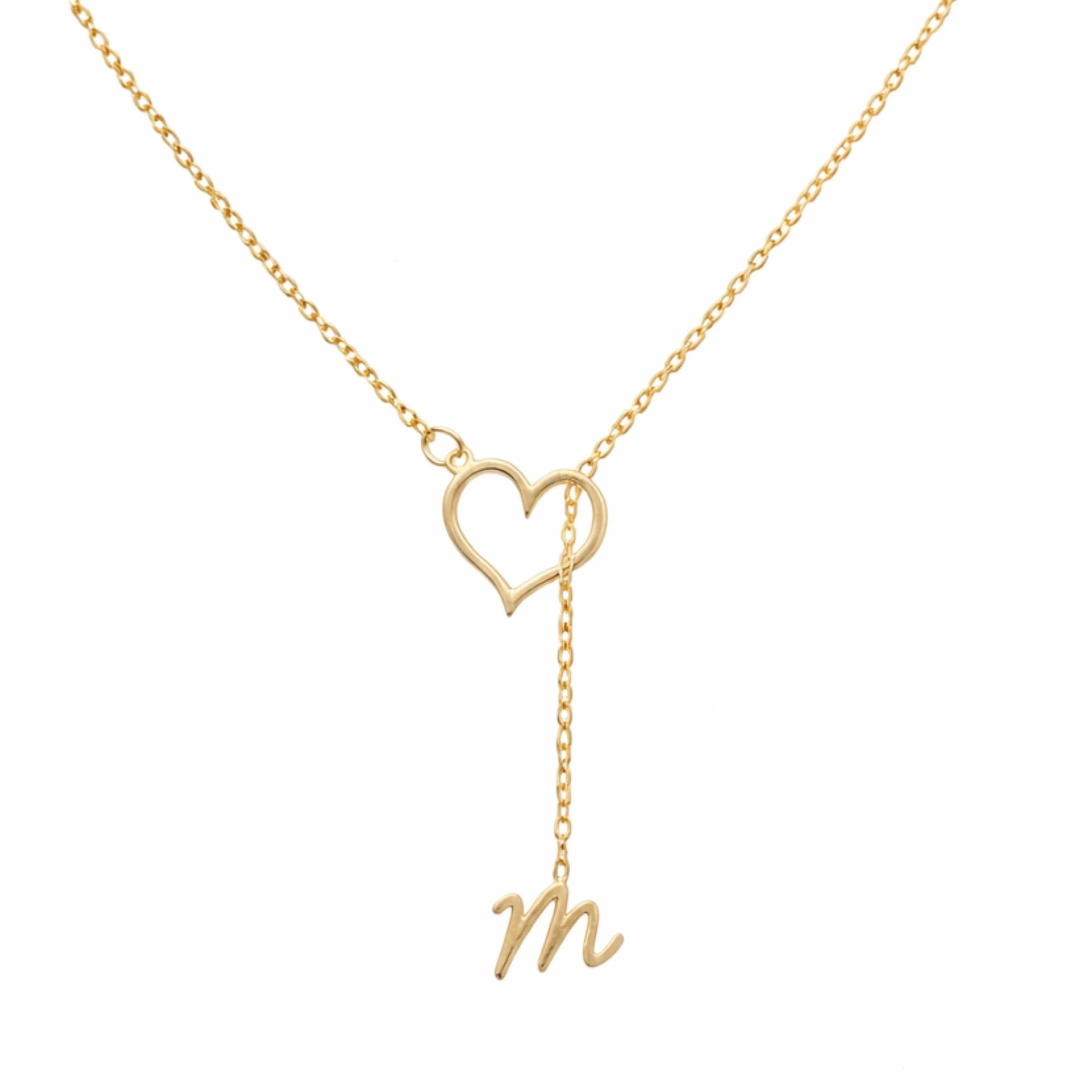 Custom Heart Initial Y-Necklace - Custom Lariat Drop Letter Pendant for Women