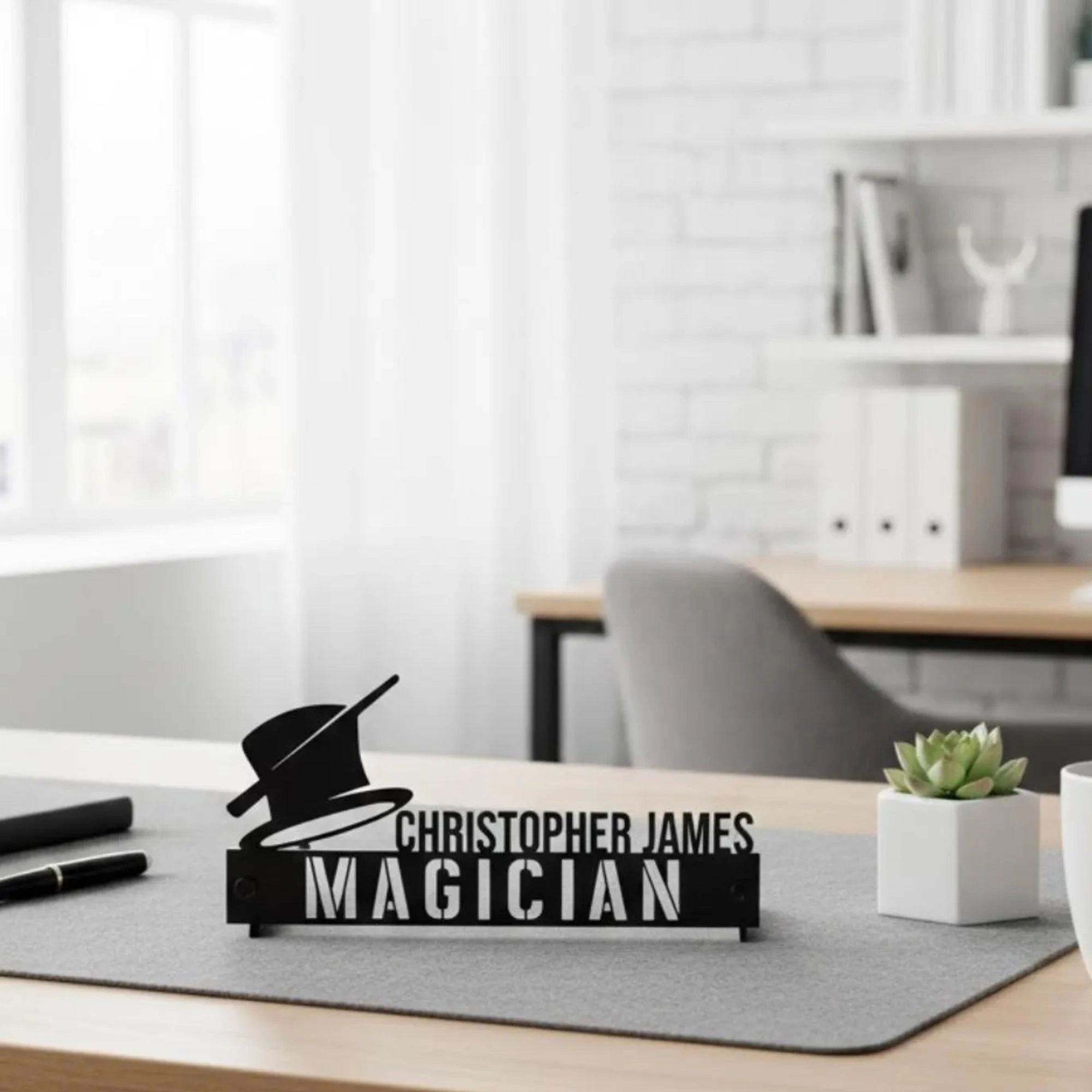 Personalized Magician Desk Name Plate - Custom Stainless Steel Magic Performer Table Sign - Illusionist Office Decor