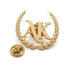 Gold Laurel Wreath Monogram 'AK' Crest Brooch Pin for Suits & Accessories