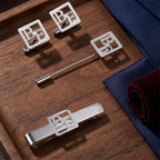 Custom Square Initial Cufflinks, Tie Clip & Lapel Pin Set - Personalized 3-Piece Men's Gift Combo