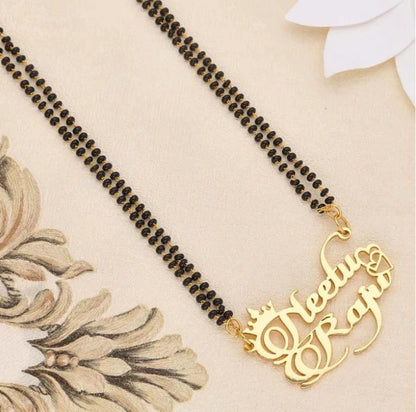 Personalized Crown & Heart Couple Name Mangalsutra – Gold Plated Double Name Pendant
