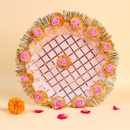 Light Gold Karwa Chauth Thali Set | Steel Pooja Thali with Channi and Kalash