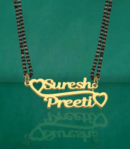 Custoimsed Double Heart Couple Name Mangalsutra – Custom Gold Plated Pendant