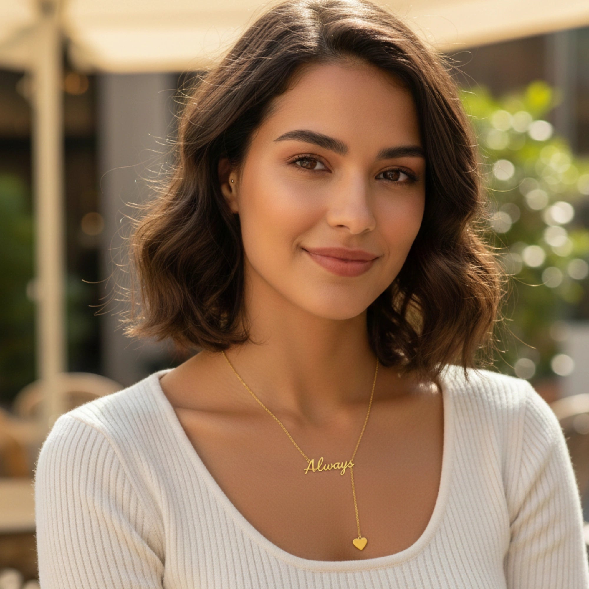 Custom Script Name & Heart Charm Y-Lariat Necklace – Personalized Lariat Nameplate with Dainty Heart Pendant